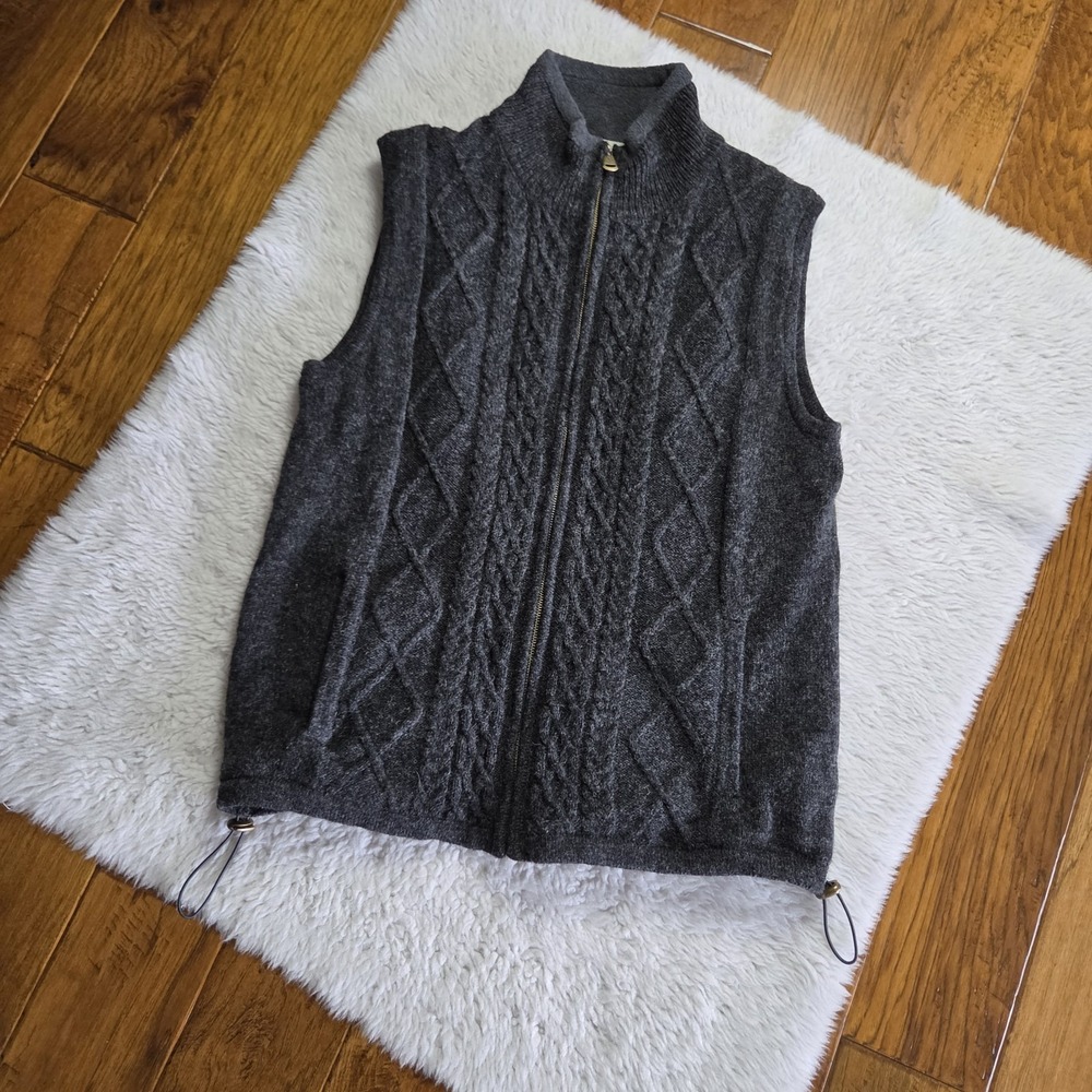 Aran Sweater Market Sweater Vest Men's Medium Gray Wool Zip Cable Knit Ireland